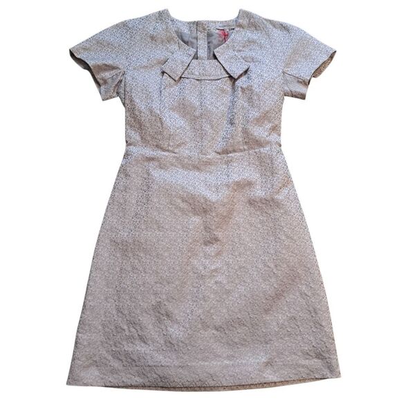 See By Chloé Jacquard Square Neckline  Elegant Silver Short Sleeve Dress Size 8 - Picture 1 of 16